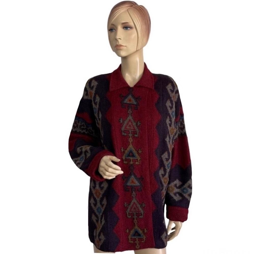 Peruvian Connection 100% Alpaca Tribal Art To Wear Sweater Jacket Large